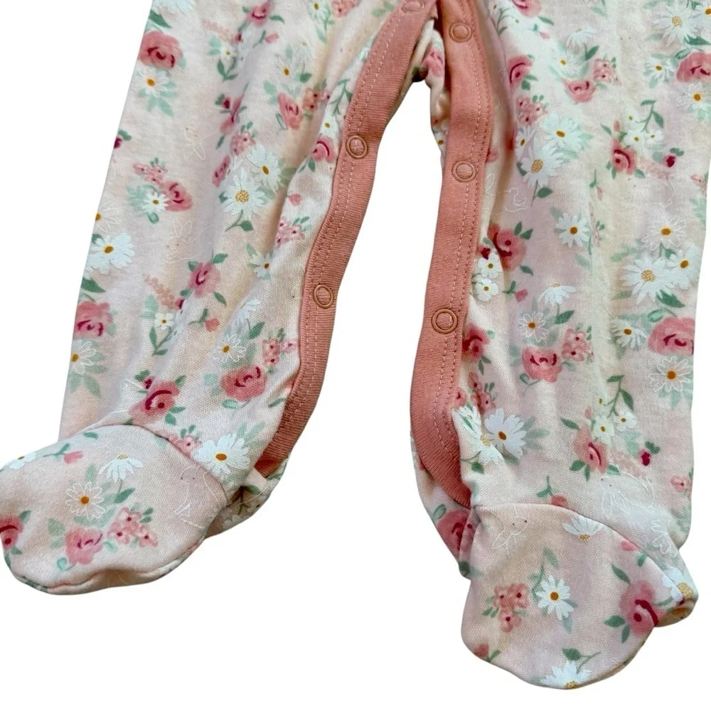 Le Top Bebe Pink Floral Cottage Baby girl Sleeper Footed Pajama Roses 6-9M NWT